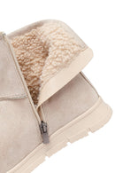 Women's Beige Zippered Suede Teddy Boot | Derimod