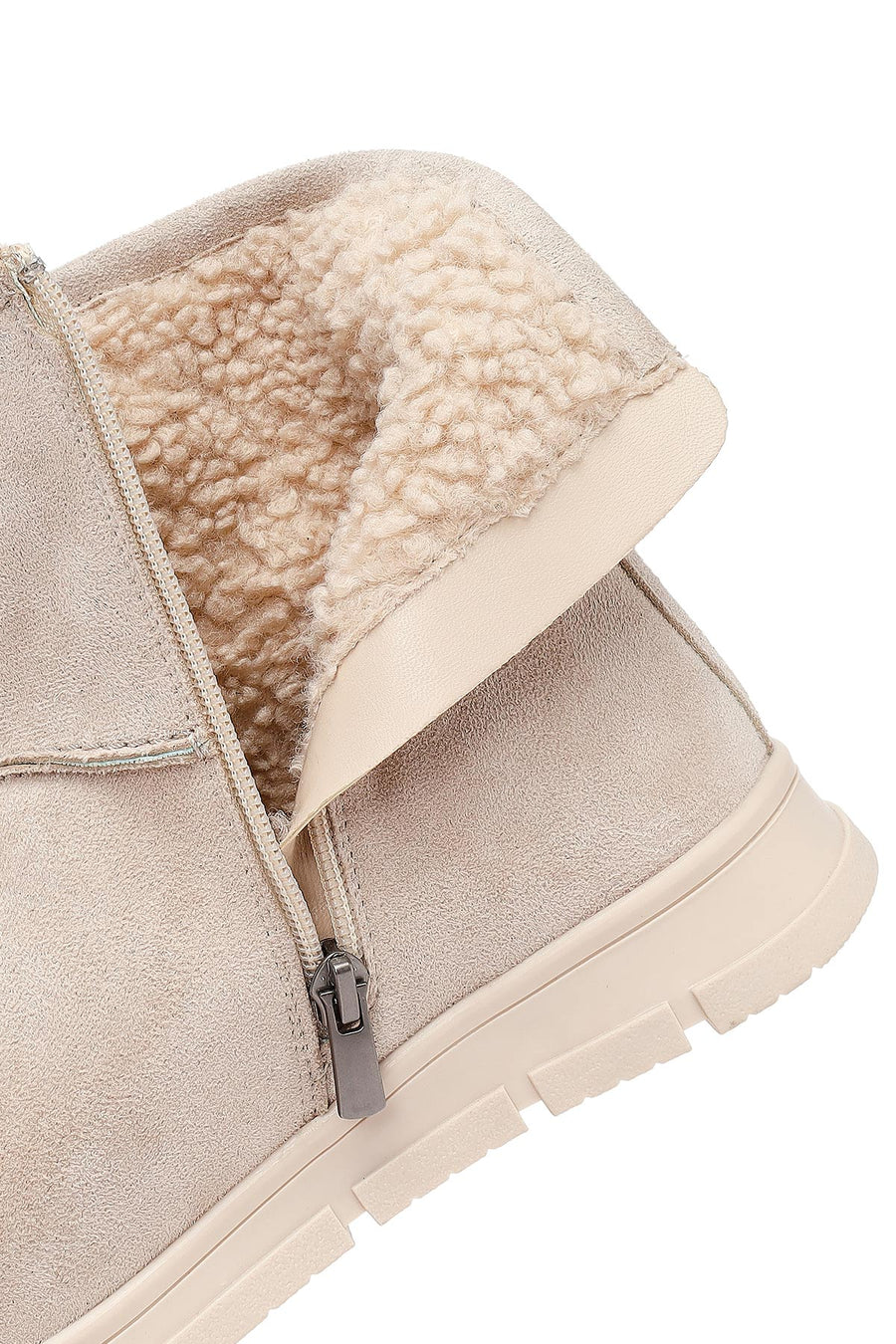 Women's Beige Zippered Suede Teddy Boot