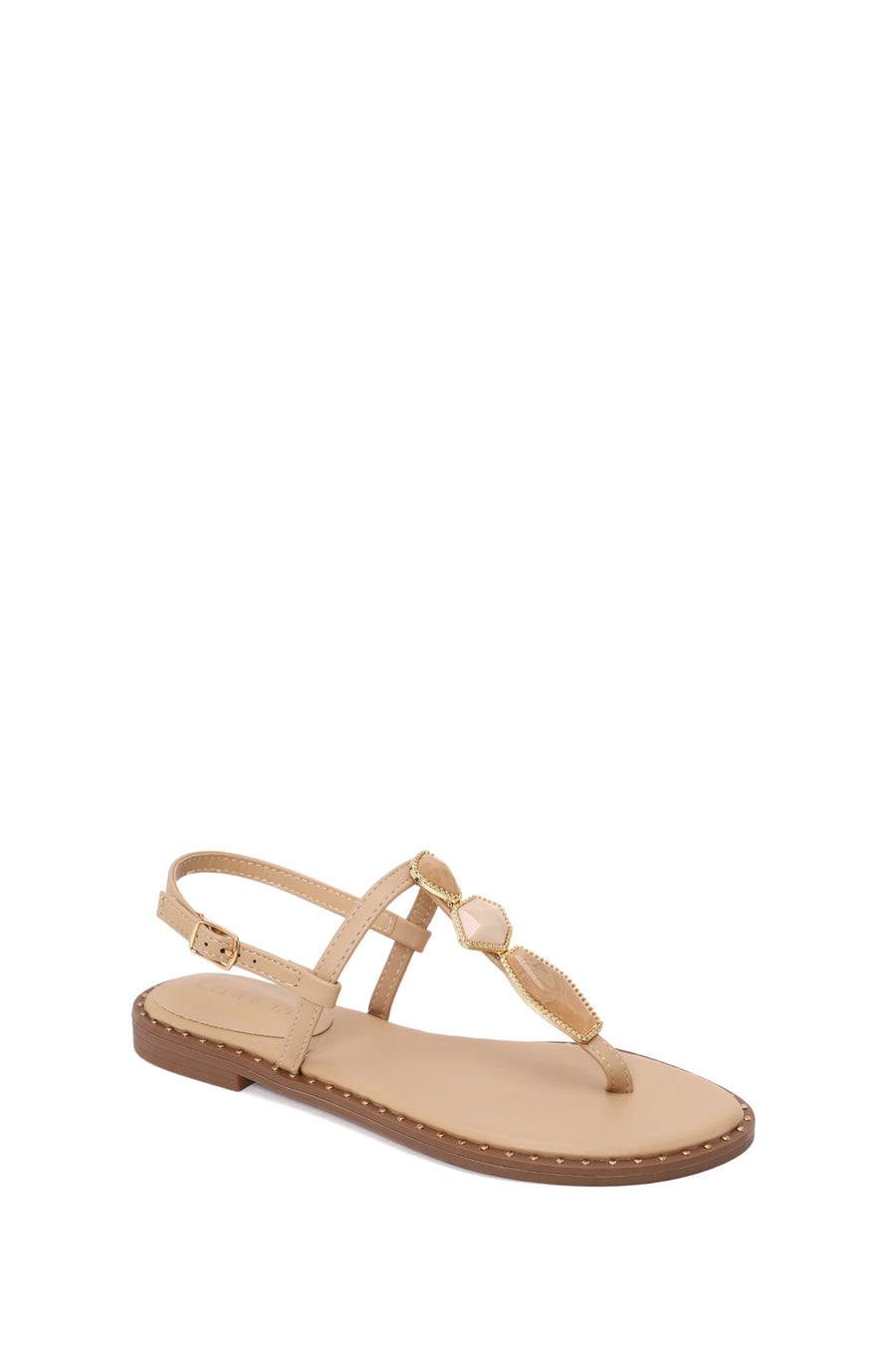 Woman Beige Ankle-Buckle Embellished Toe-Post Sandal