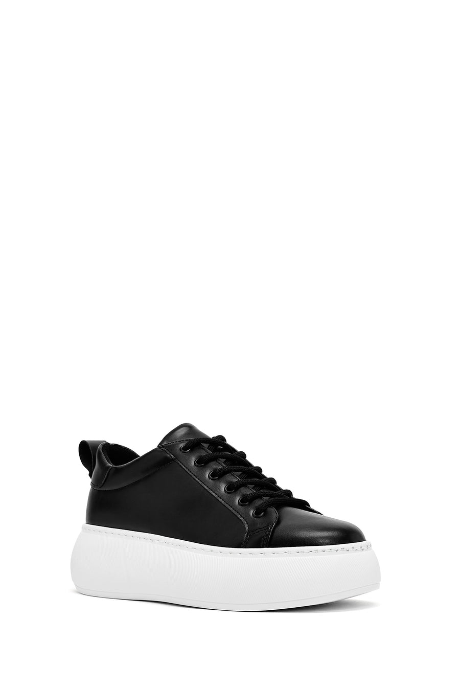 Women's Black Lace-Up Thick Soled Sneaker