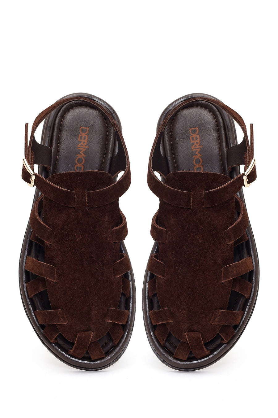 Woman Brown Buckled Suede Leather Sandals