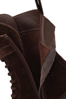 Woman Brown Zip Closure Chunky Heeled Suede Combat Boots | Derimod