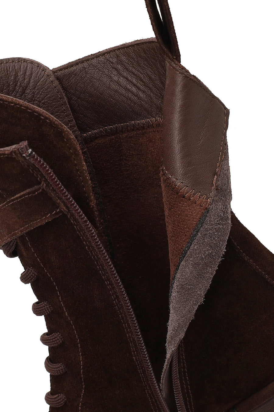 Woman Brown Zip Closure Chunky Heeled Suede Combat Boots