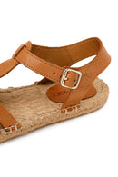 Woman Tan Ankle-Strap Buckled Leather Espadrilles Sandal | Derimod