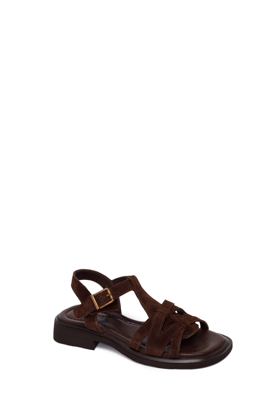Woman Brown Ankle-Buckle Suede Leather Sandals
