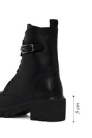 Woman Black Zip Closure Thick-heeled Leather Combat Boots | Derimod