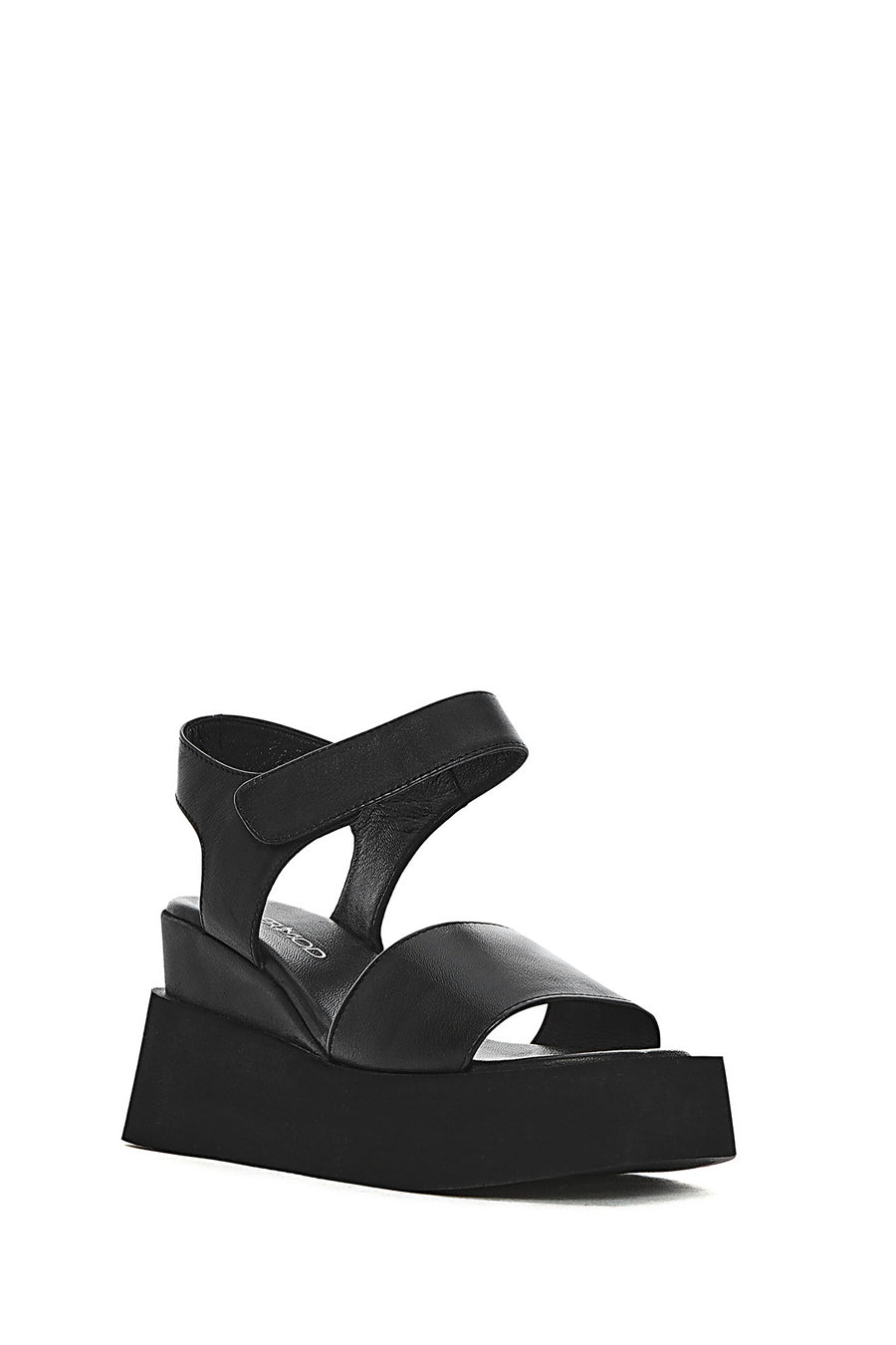 Women's Black Ankle Strap Wedge Heel Leather Sandals
