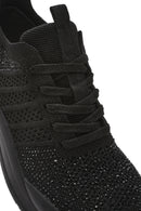 Derimod Zero Women's Black Lace-Up Stone Fabric Sneakers | Derimod