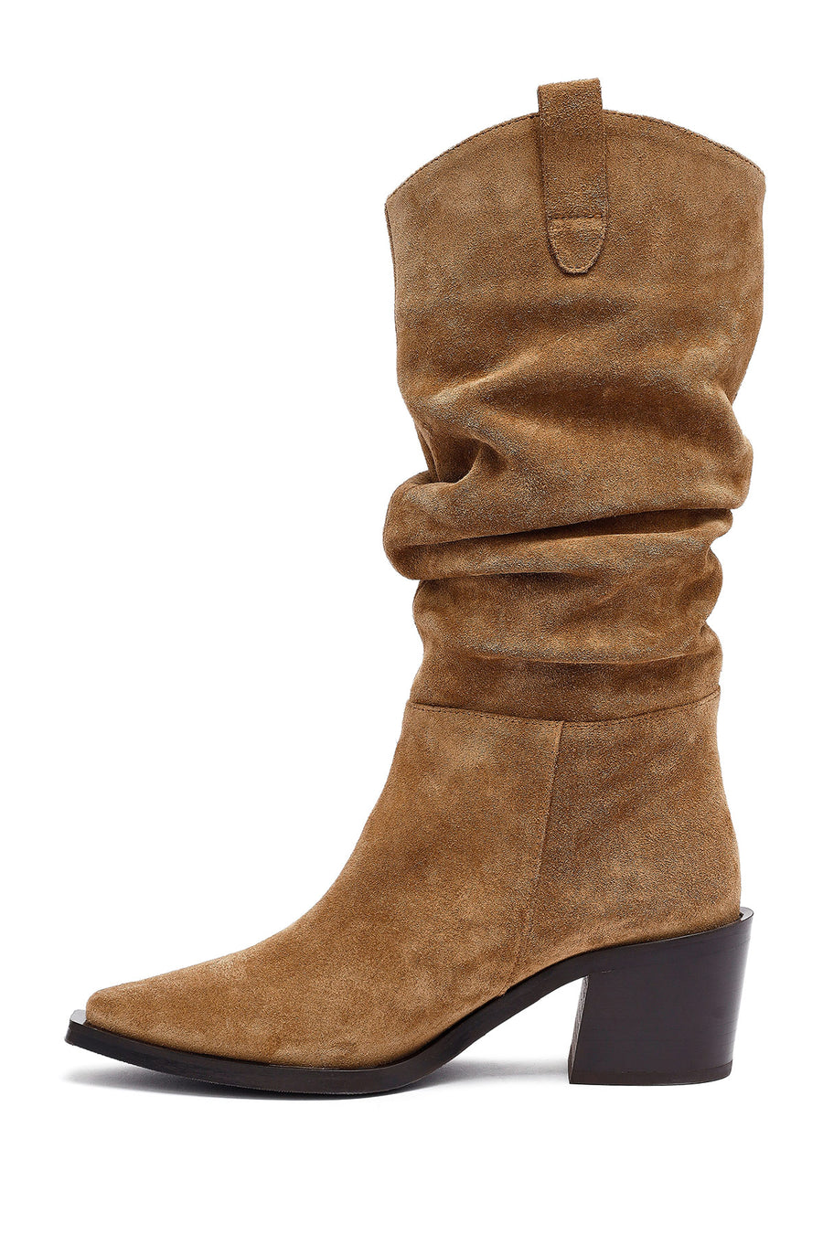 Woman Mink Chunky Heel Suede Leather Cowboy Boots
