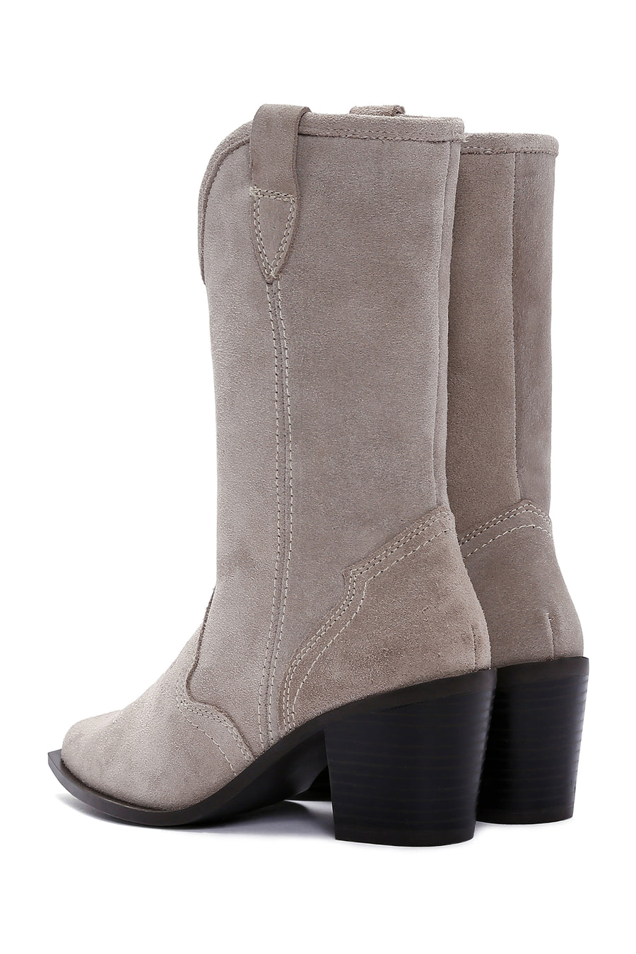 Women's Beige Thick Heeled Suede Leather Cowboy Boots