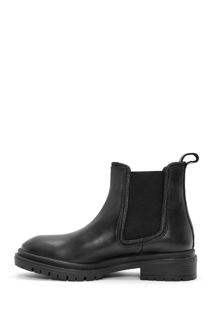 Women's Black Stoned Leather Chelsea Boots