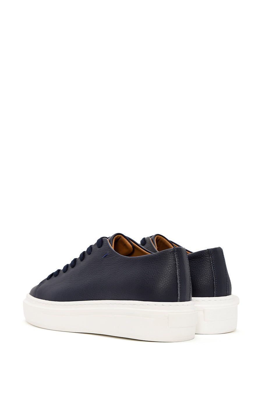 Men's Navy Blue Lace-up Thick-Sole Leather Sneaker