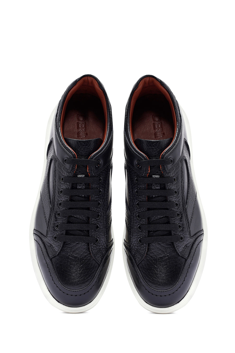 Erkek Siyah Bağcıklı Deri Sneaker
