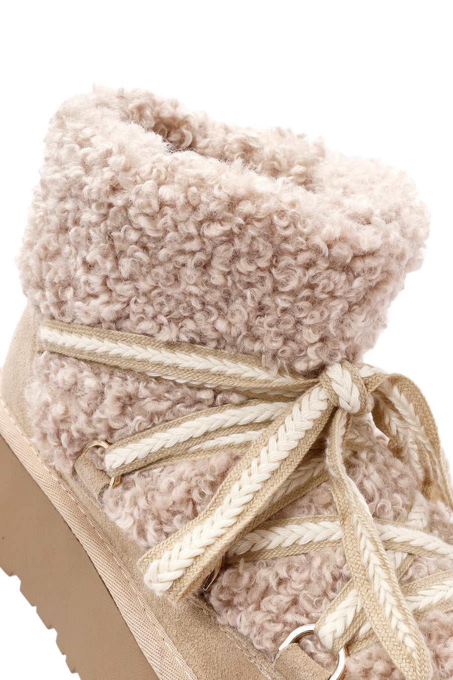 Women's Beige Thick-Soled Fur-Lined Leather Boots