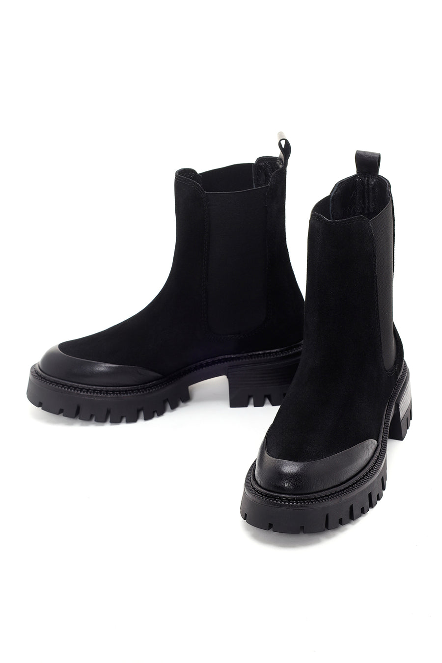 Women's Black Thick Sole Suede Leather Chelsea Boots
