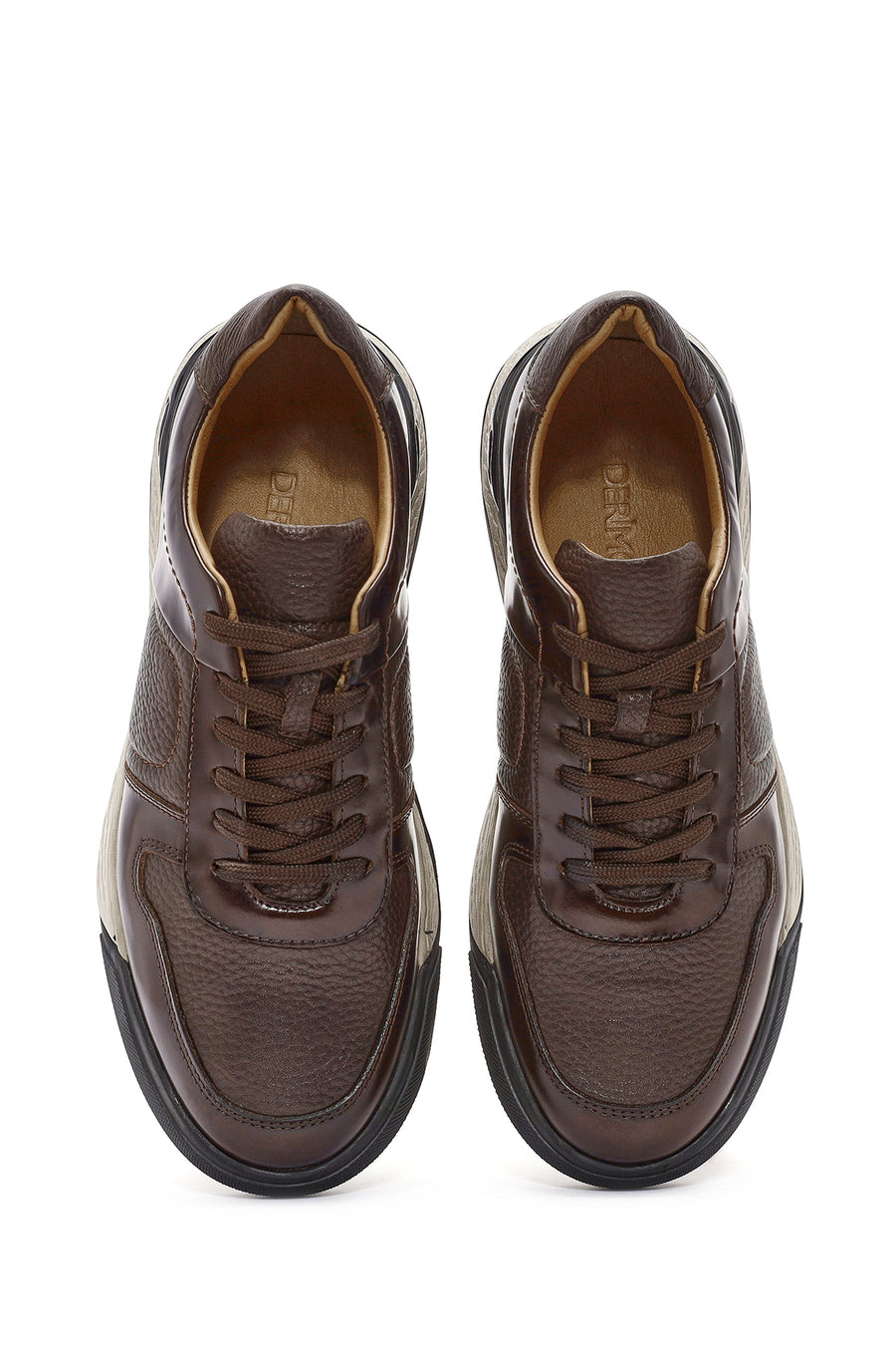 Erkek Kahverengi Bağcıklı Deri Casual Sneaker