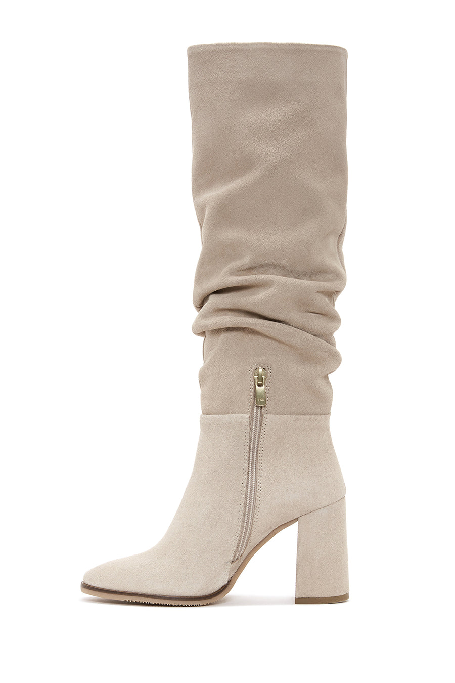 Women's Grey Zippered Chunky Heel Suede Leather Boots