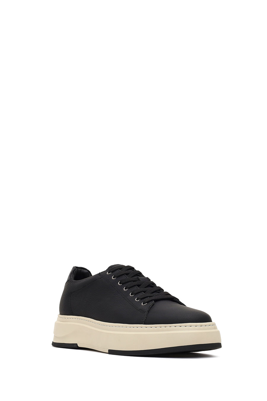 Male Black Lace-Up Thick-Soled Leather Sneaker