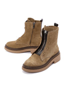 Women's Brown Zippered Suede Leather Boots | Derimod