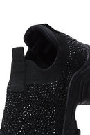 Derimod Zero Women's Black Thick-Soled Jeweled Fabric Sneaker | Derimod