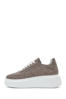 Women's Mink Lace-Up Thick-Sole Suede Leather Sneakers | Derimod