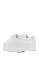 Women's White Lace-up Thick-Sole Leather Sneaker | Derimod