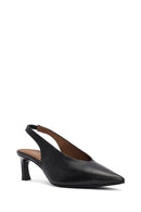 Women's Black Slingback Elastic Low Heel Leather Shoes | Derimod