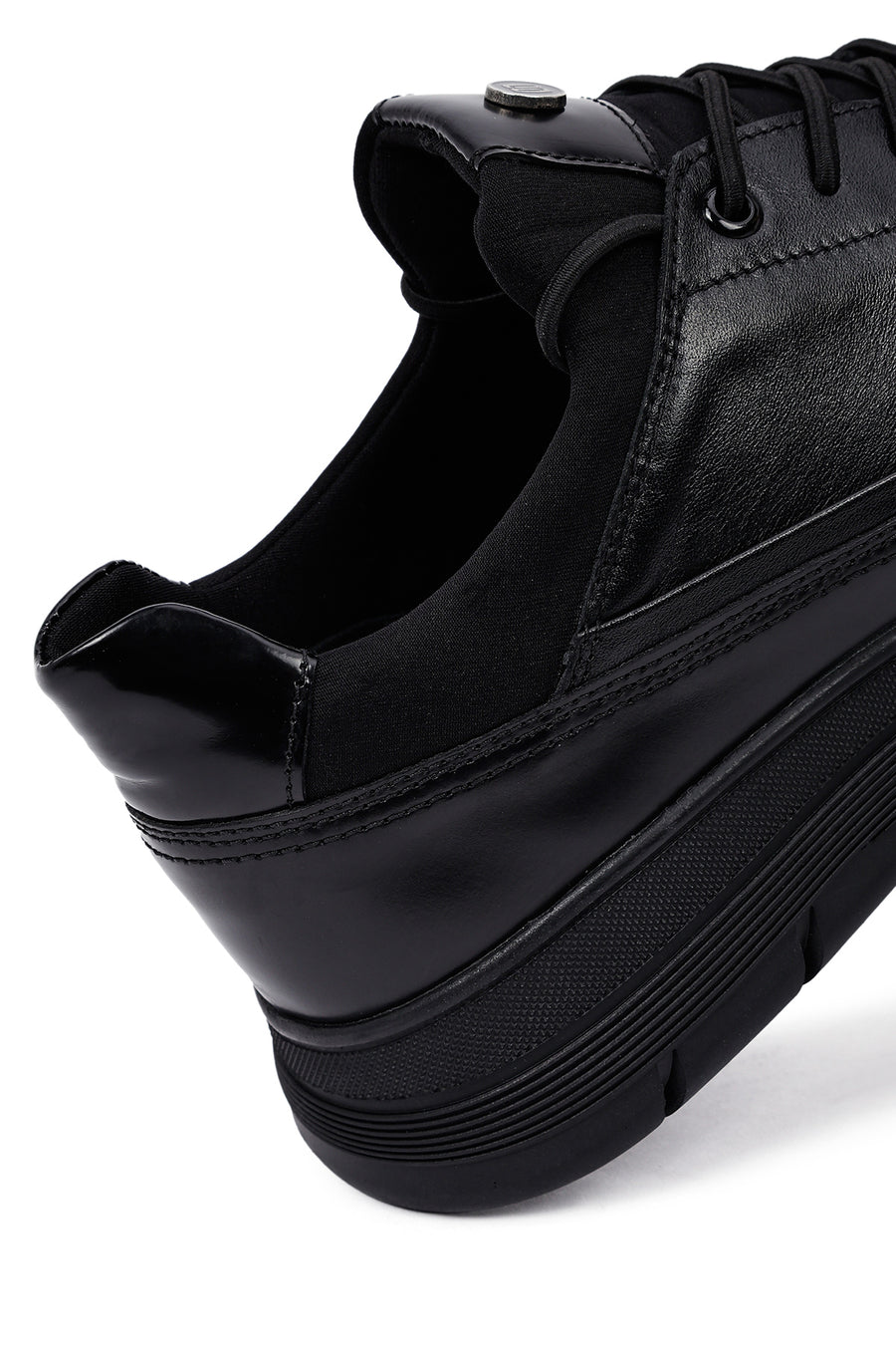 Men's Black Lace-Up Leather Casual Sneakers