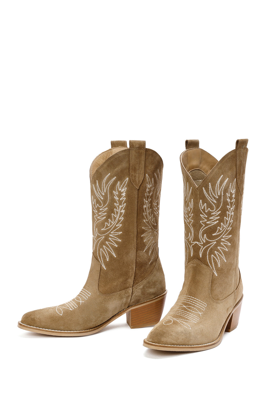 Women's Mink Suede Leather Heeled Cowboy Boots