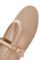 Woman Beige Net Buckled Ballerinas | Derimod