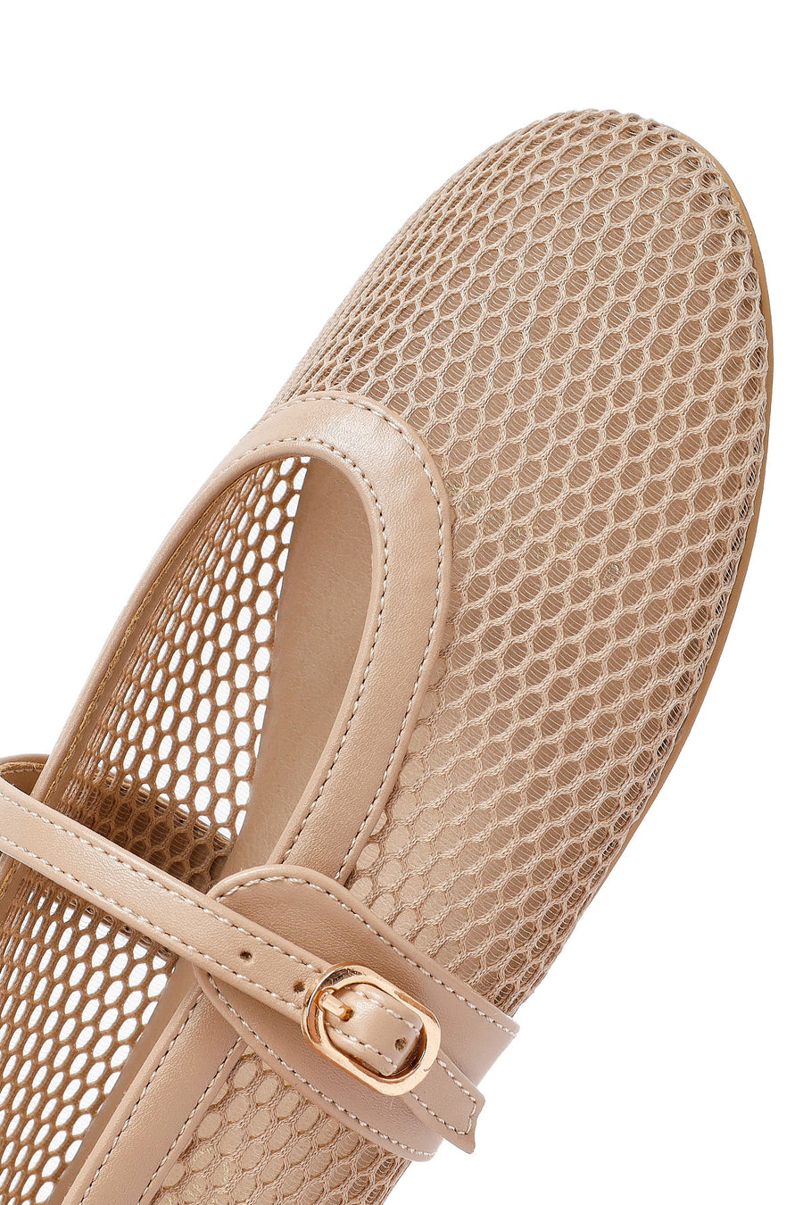 Woman Beige Net Buckled Ballerinas