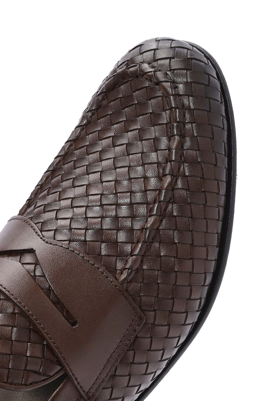 Erkek Kahverengi Örgü Deri Klasik Loafer