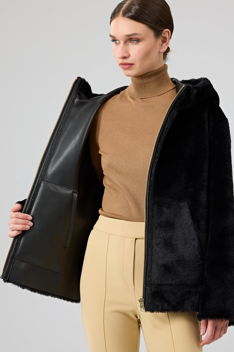 Gardena Women's Black Double-Sided Teddy Coat