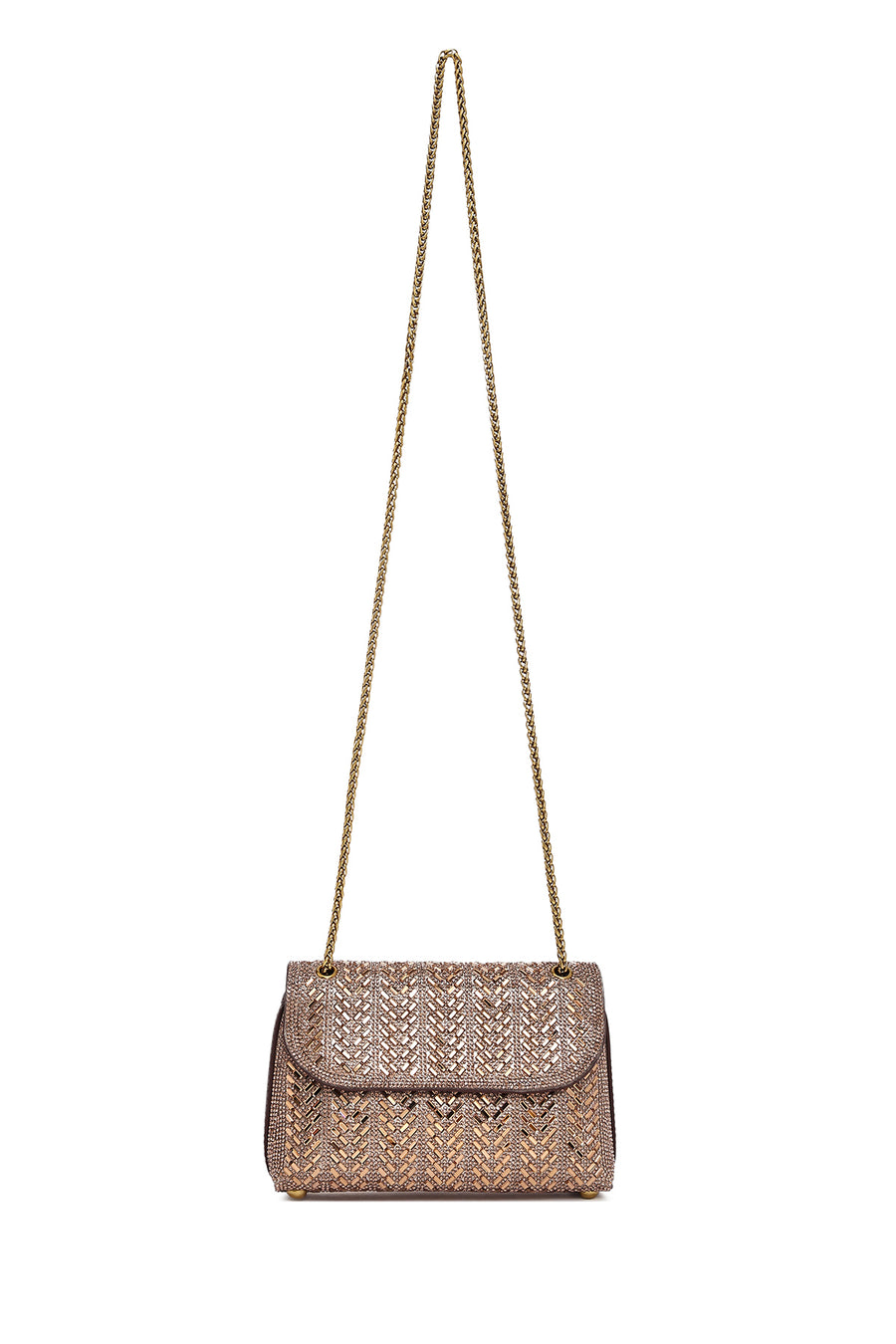 Women's Bronze Long Strap Stone Mini Clutch Evening Bag