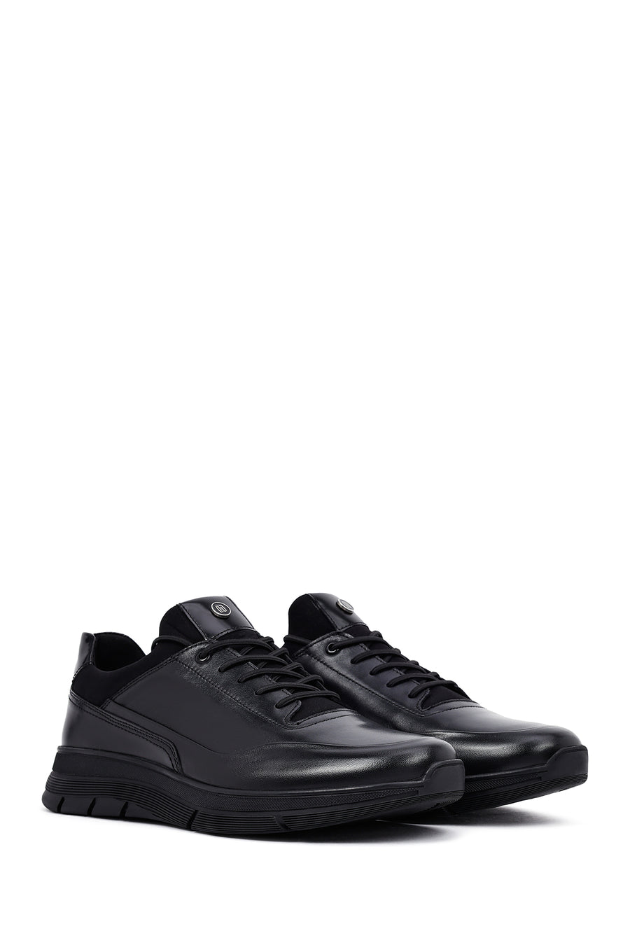 Men's Black Lace-Up Leather Casual Sneakers