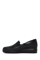 Woman Black Short Wedge-Heel Leather Comfort Shoes | Derimod