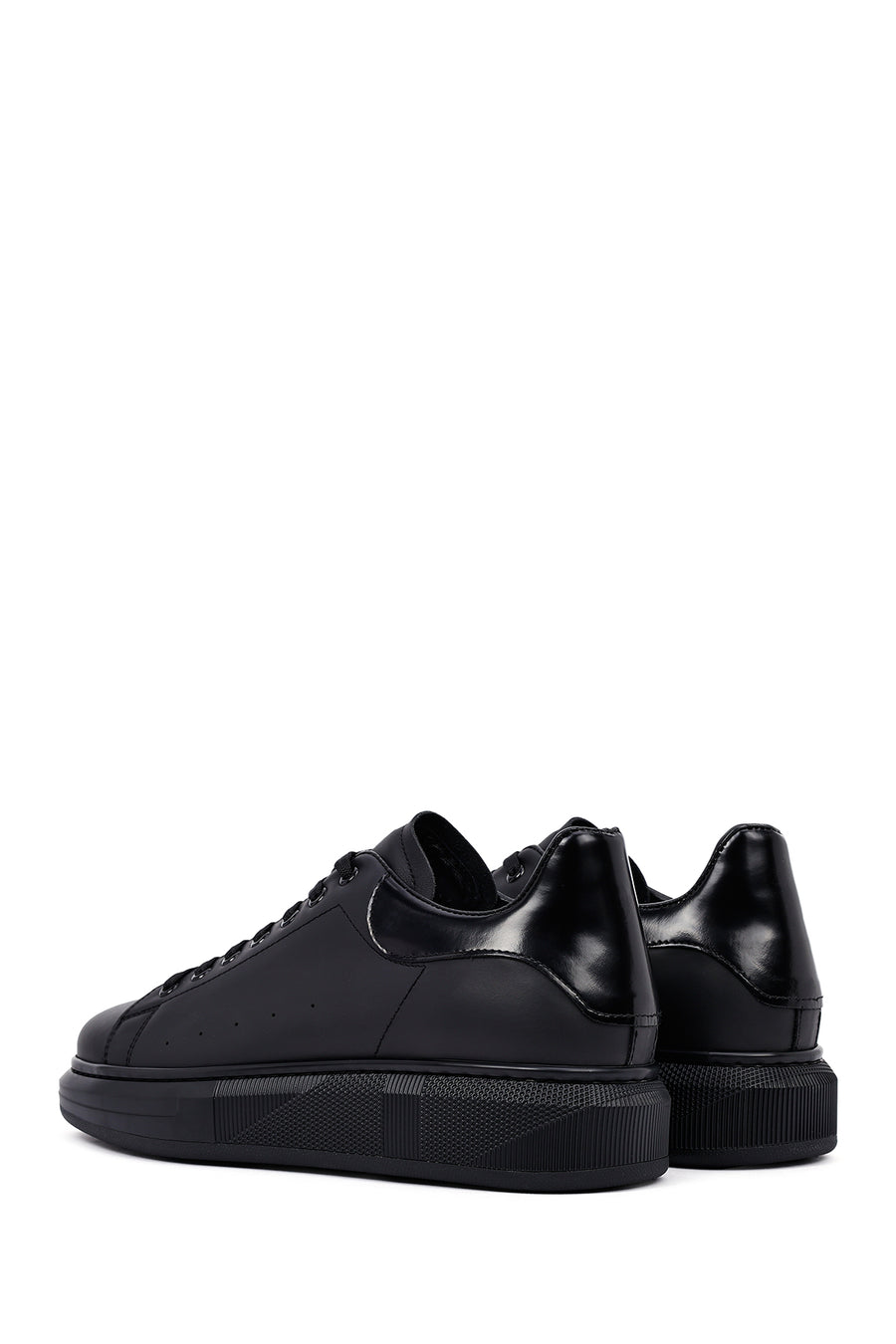 Men's Black Lace-Up Thick Sole Leather Sneakers