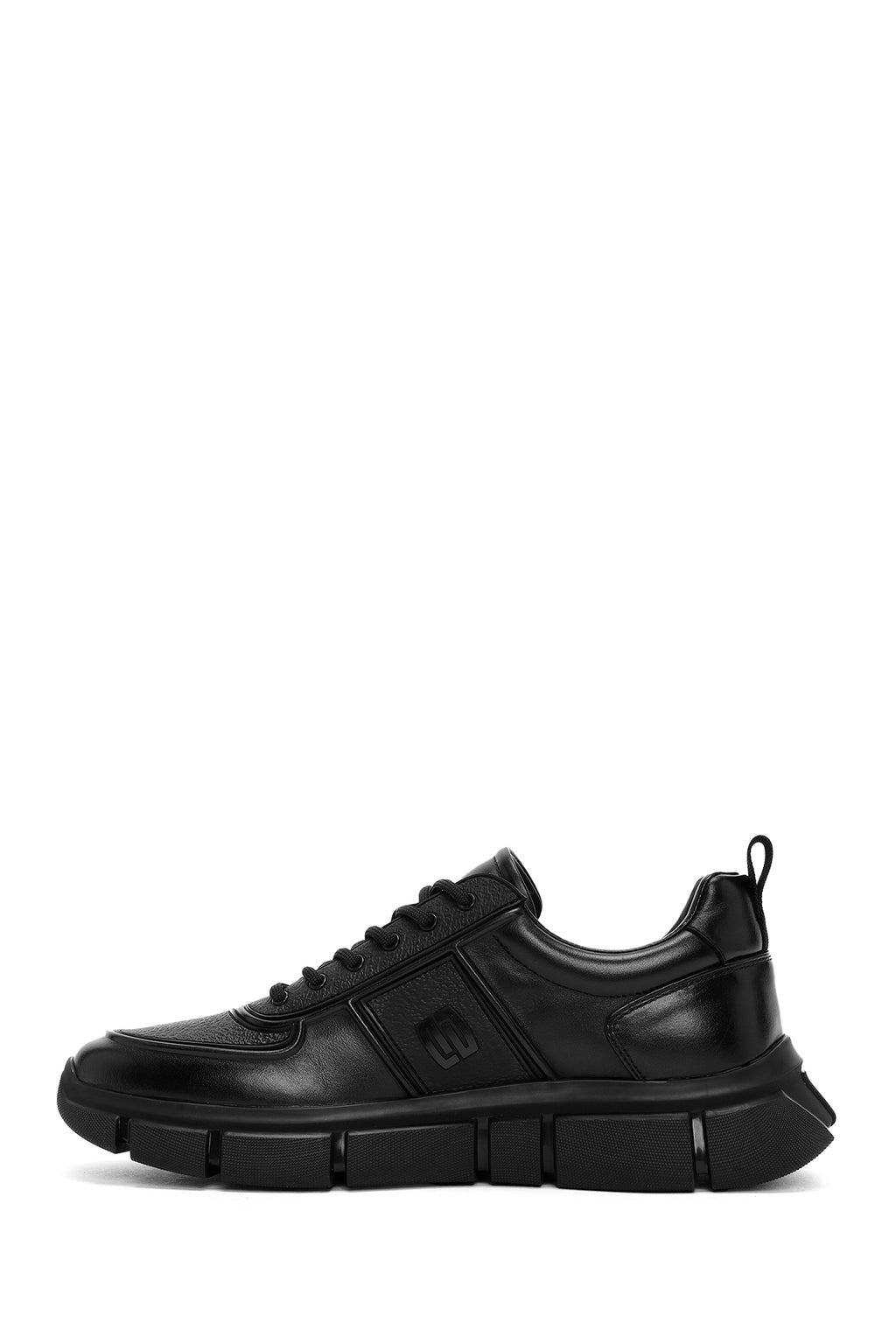 Erkek Siyah Bağcıklı Kalın Tabanlı Deri Casual Sneaker