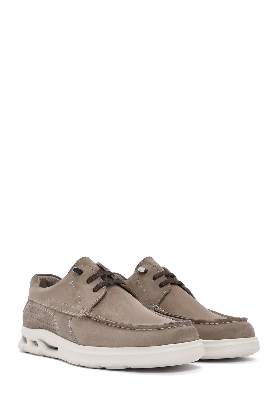 Men's Beige Lace-Up Nubuck Leather Casual Shoes