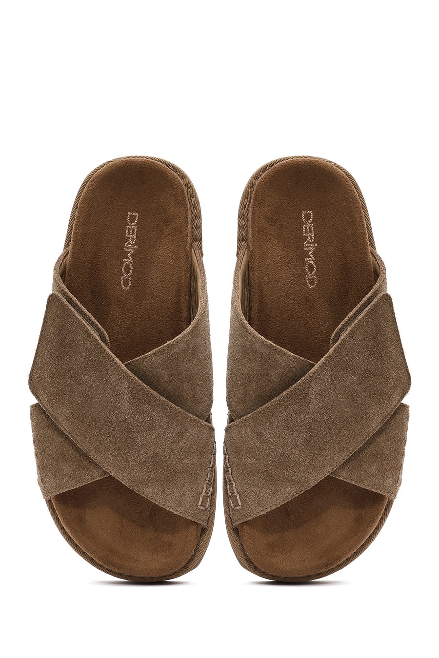 Women's Brown Strappy Thick Soled Suede Leather Slippers