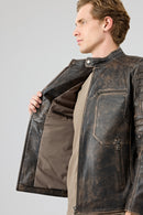 Morant Erkek Kahverengi Vintage Slim-Fit Deri Ceket | Derimod