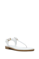Women's White Flip-Flop Patent Leather Sandals | Derimod