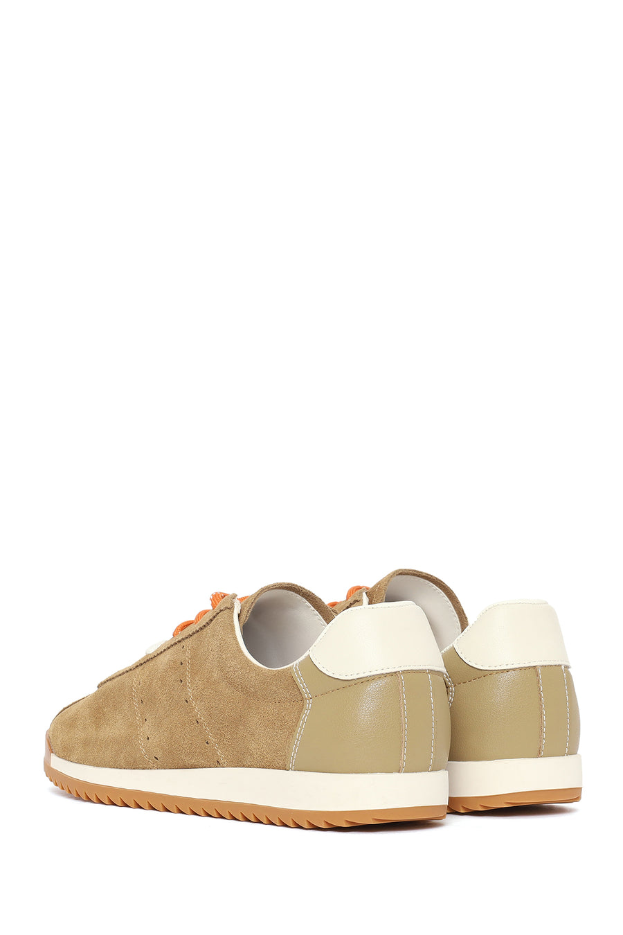 Women's Beige Lace-Up Suede Leather Sneaker