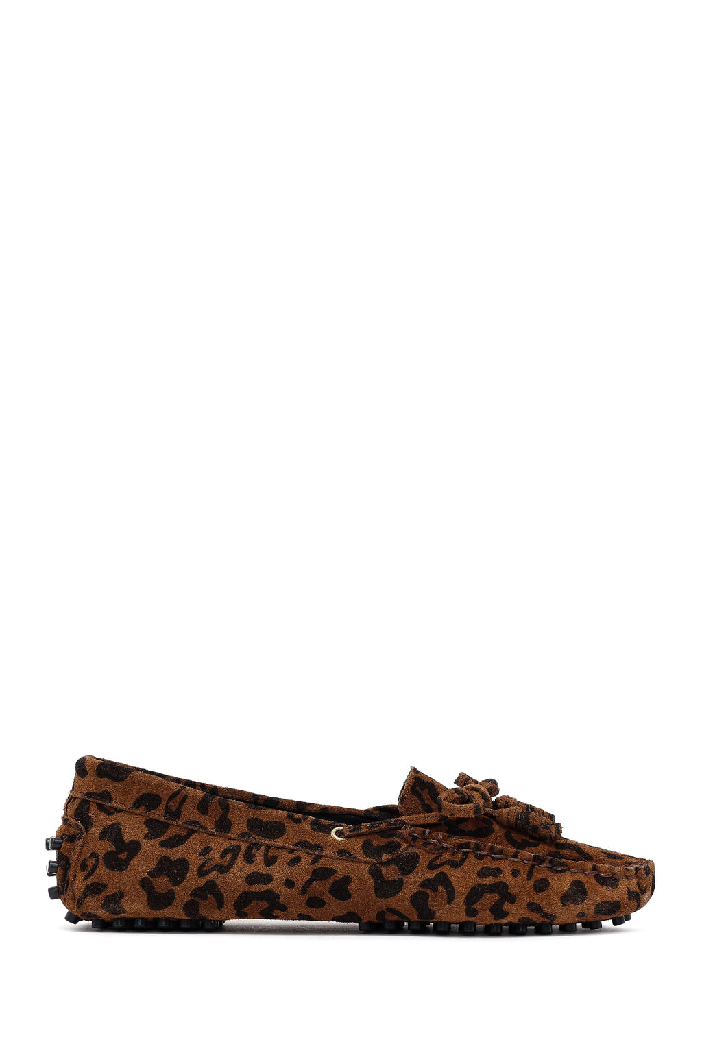 Kadın Leopar Fiyonklu Süet Deri Loafer