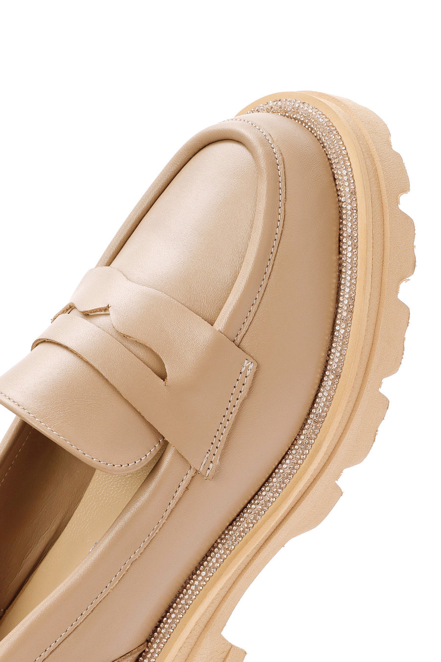 Women's Beige Thick Soled Leather Masculine Loafer
