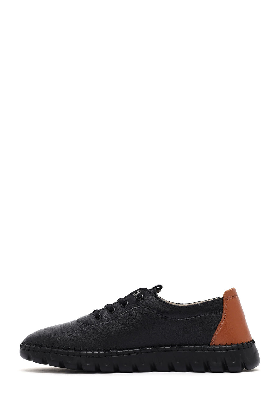 Women's Black Lace-Up Leather Sneaker