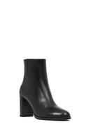Women's Black Zippered Thick Heeled Leather Boots | Derimod