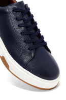 Male Navy Blue Lace-Up Thick-Soled Leather Sneaker | Derimod