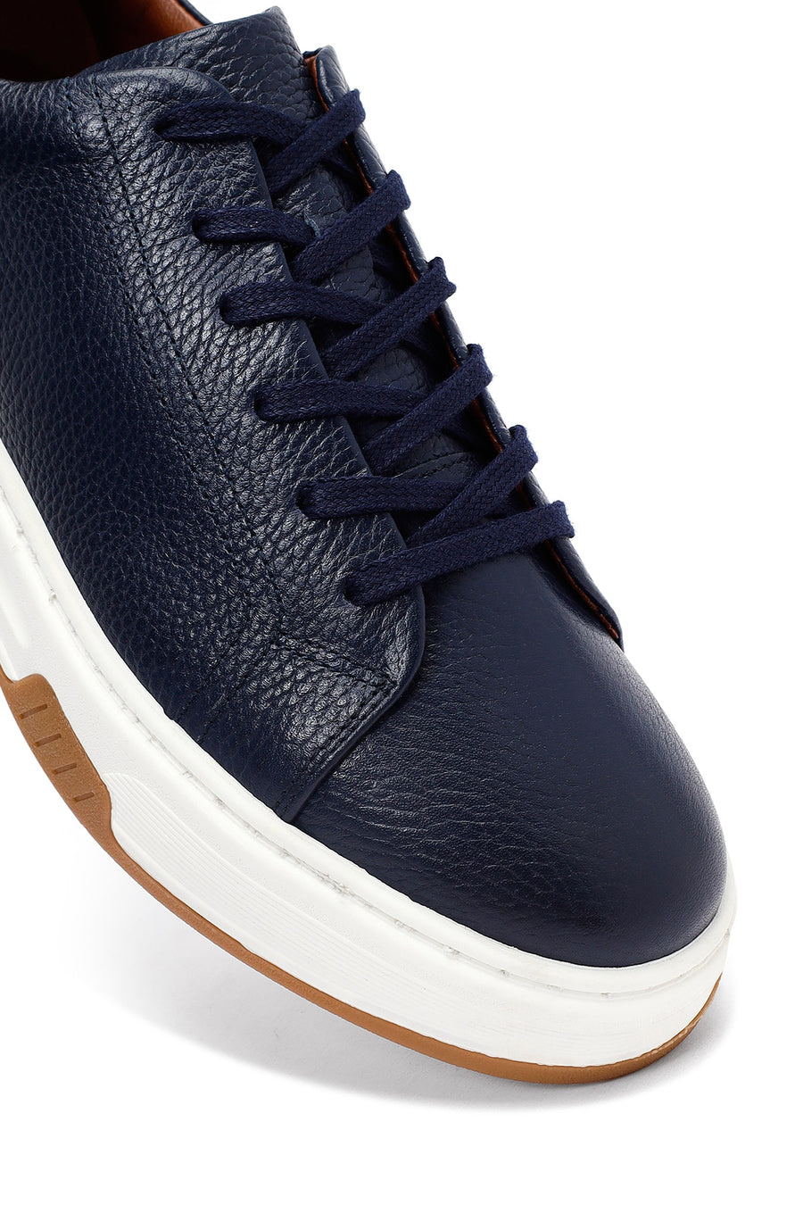 Male Navy Blue Lace-Up Thick-Soled Leather Sneaker