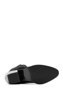 Women's Black Suede Leather Heeled Cowboy Boots | Derimod
